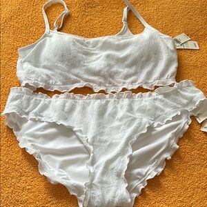 Aerie White Bikini with Delicate Lace Trim